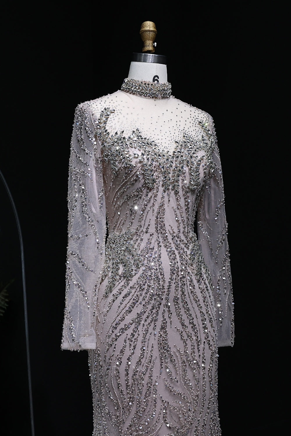 Modest Beaded High Neck Mermaid Long Sleeve Evening Dress SS623 Sheer Fairy