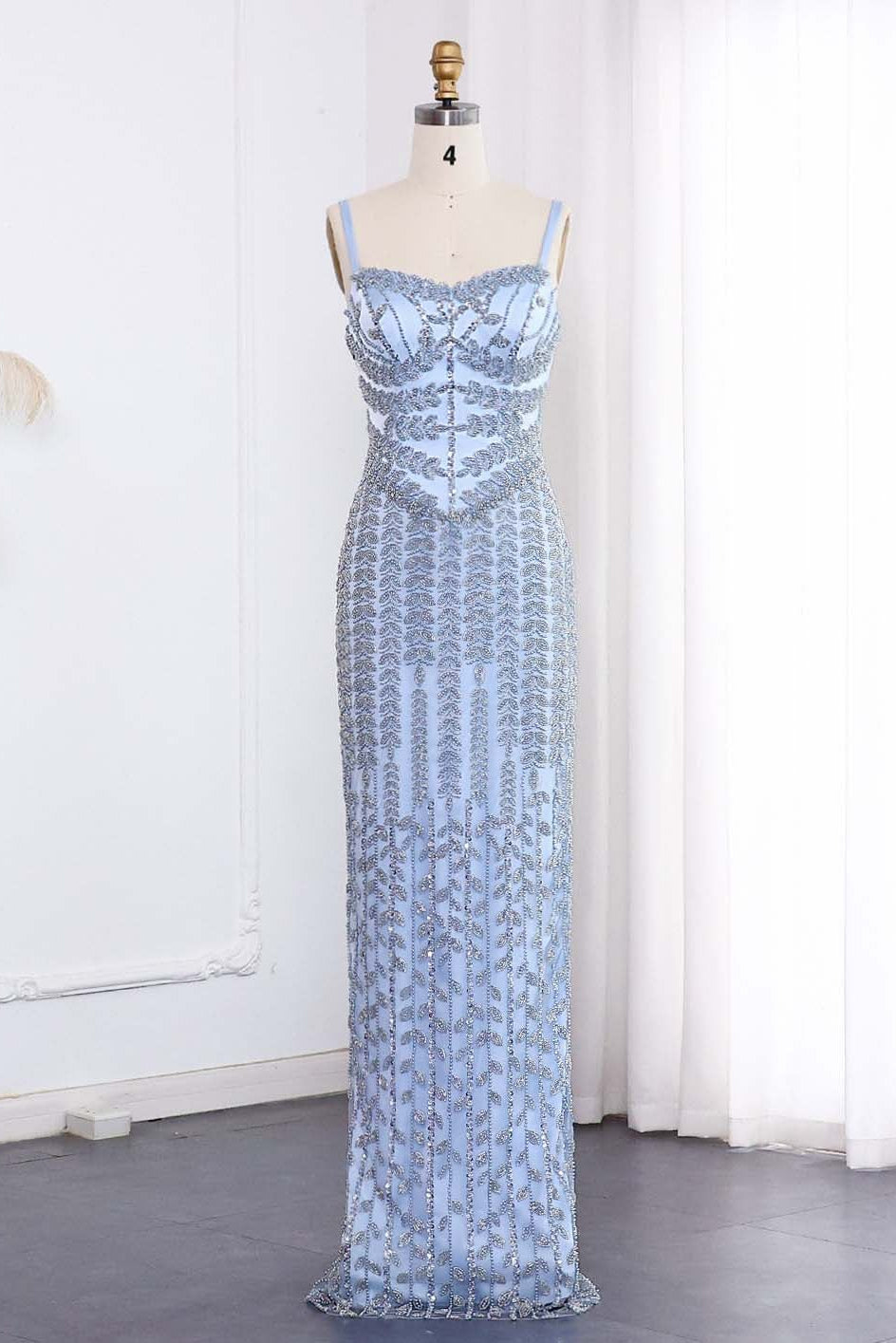 Luxury Spaghetti Straps Lace Beaded Mermaid Evening Dress SS694