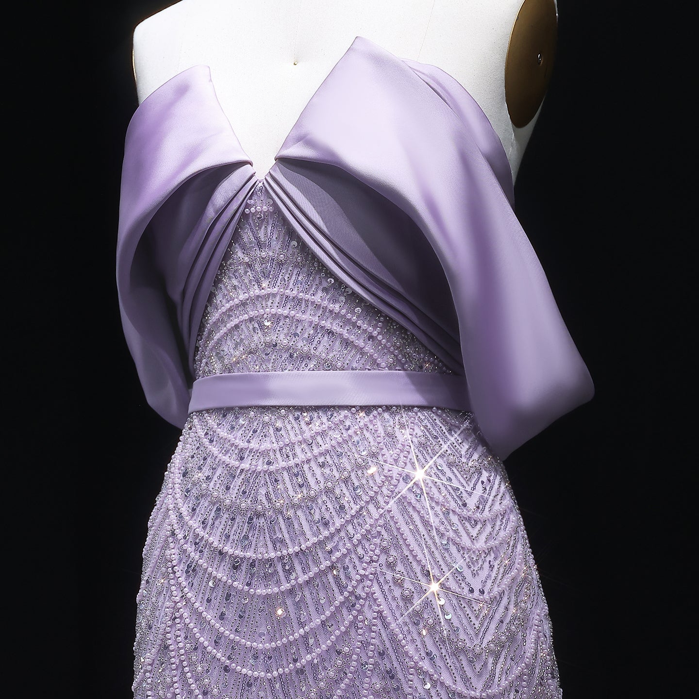 Lilac Modest Evening Dress with Satin Cape Overlay & Crystal Beaded SS624 Sheer Fairy