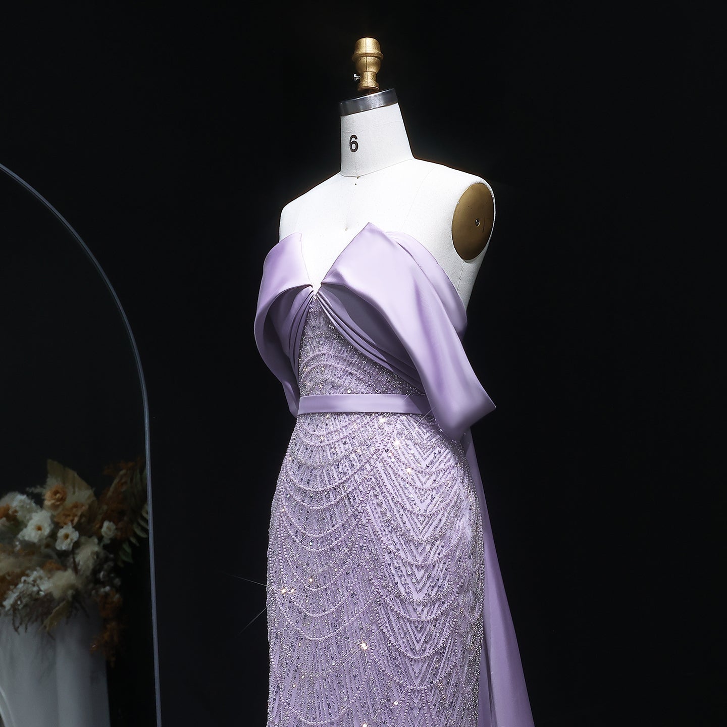 Lilac Modest Evening Dress with Satin Cape Overlay & Crystal Beaded SS624 Sheer Fairy