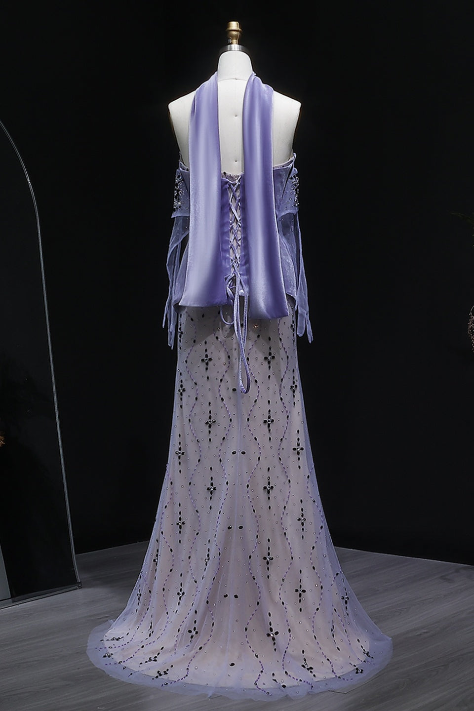 Lavender Mermaid Mermaid Evening Dress with Scarf SS269 Sheer Fairy