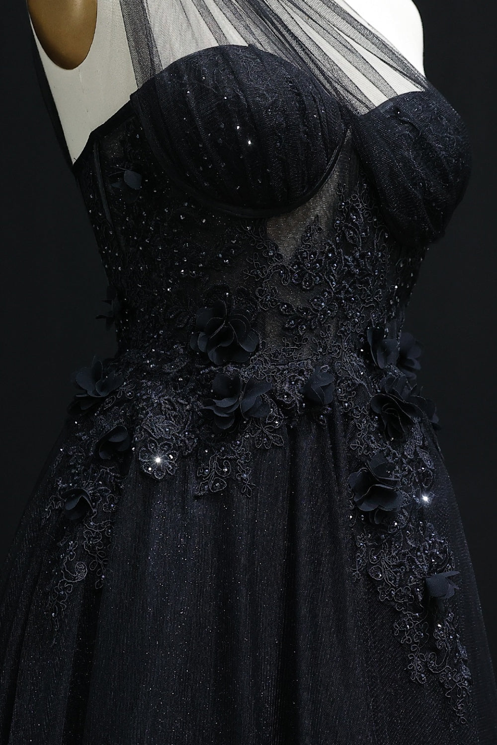 Tulle Ballgown One-Shoulder Prom Dress with 3D Floral SH212 Sheer Fairy