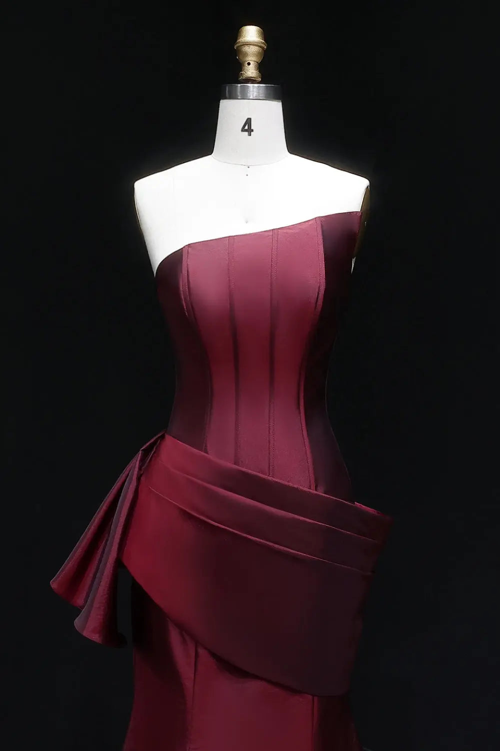 Burgundy Satin Mermaid Evening Dress with Asymmetrical Draping SF494 Sheer Fairy