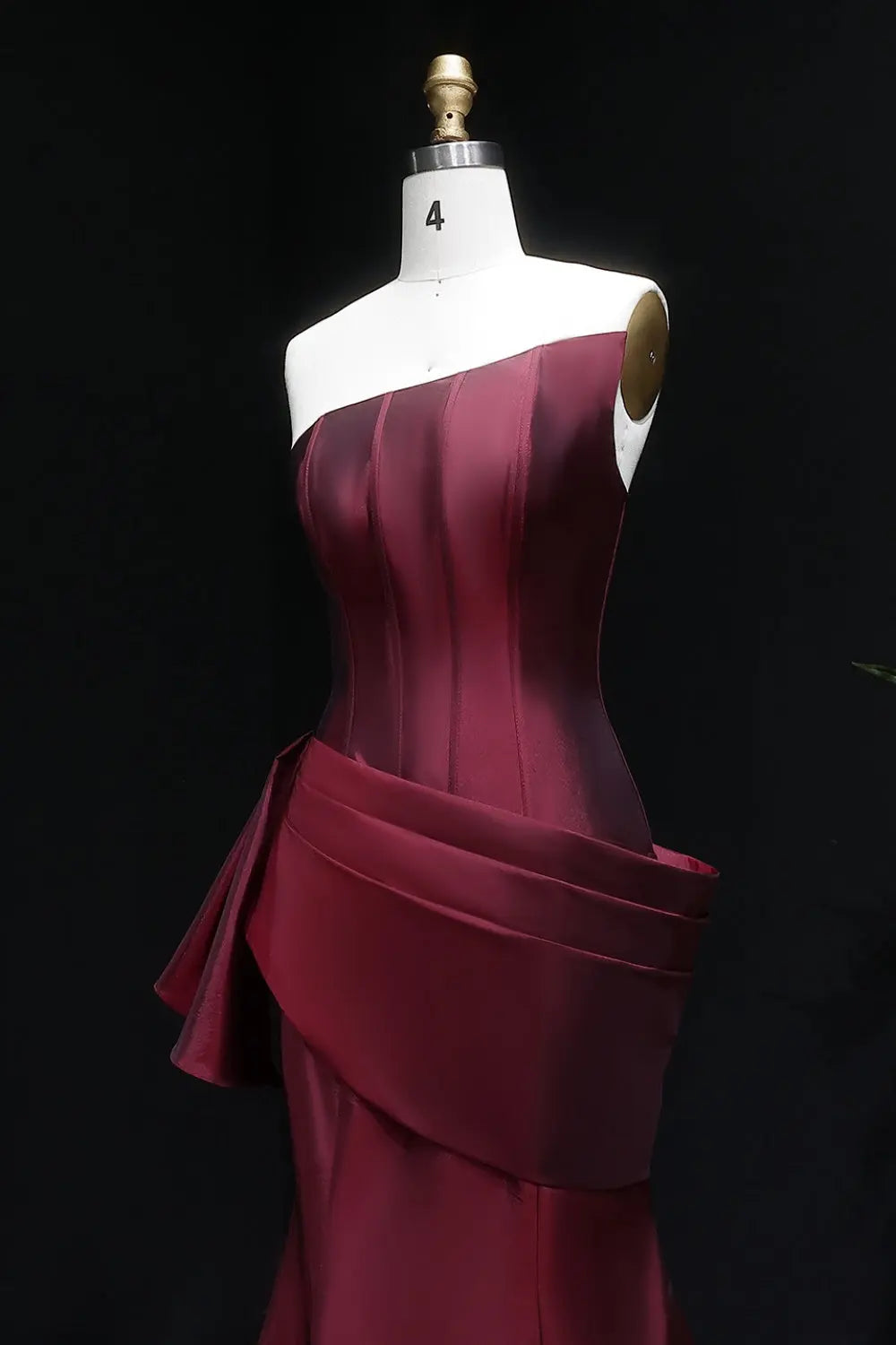 Burgundy Satin Mermaid Evening Dress with Asymmetrical Draping SF494 Sheer Fairy