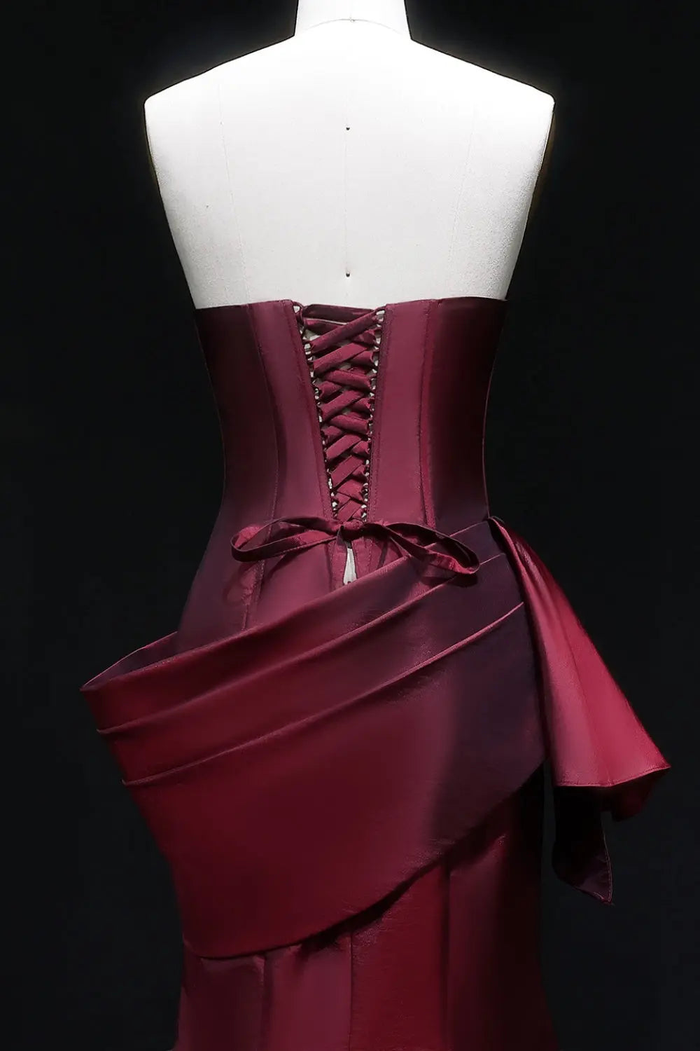 Burgundy Satin Mermaid Evening Dress with Asymmetrical Draping SF494 Sheer Fairy