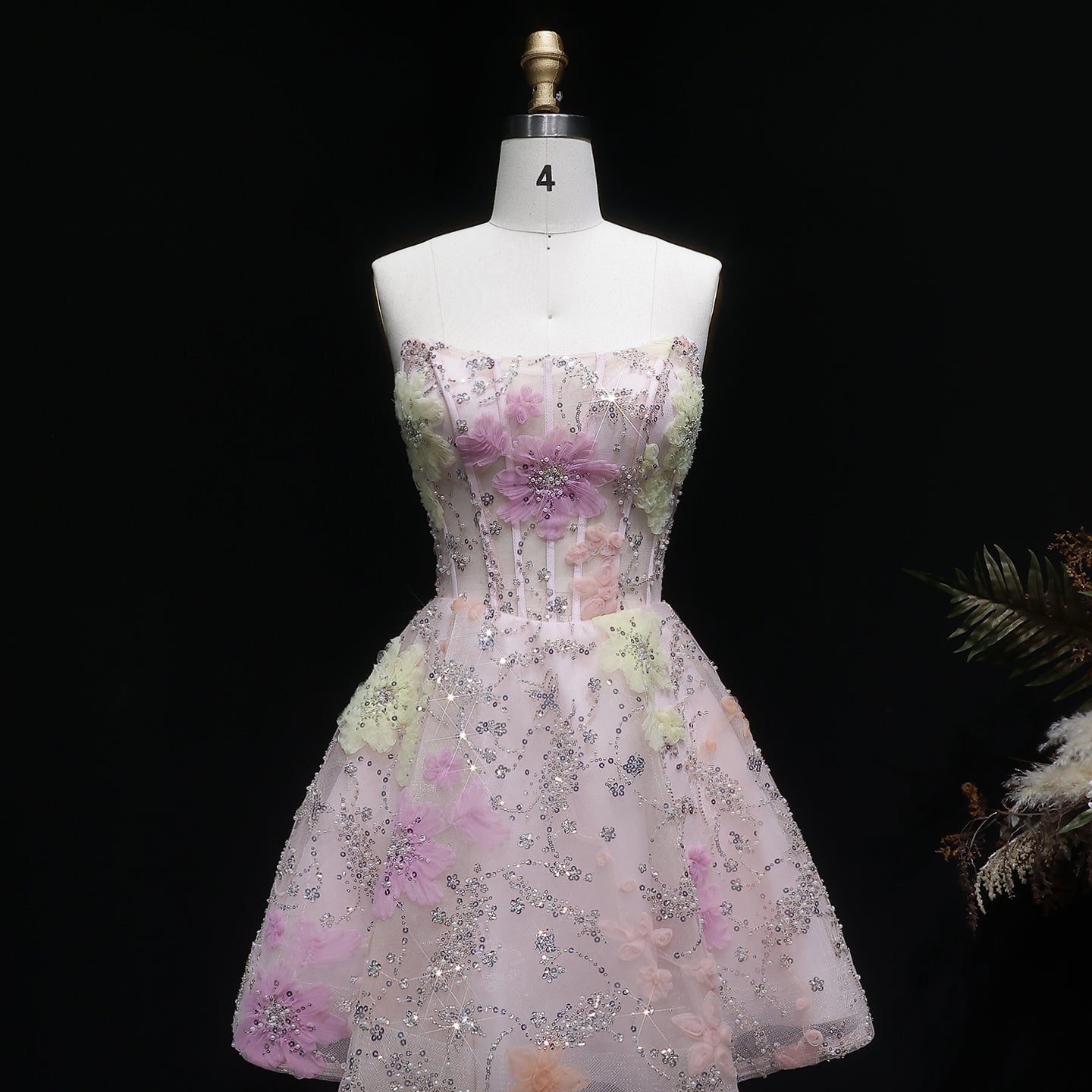 Pink Strapless 3D Floral Homecoming Dress with Sparkle Tulle RM135 Sheer Fairy