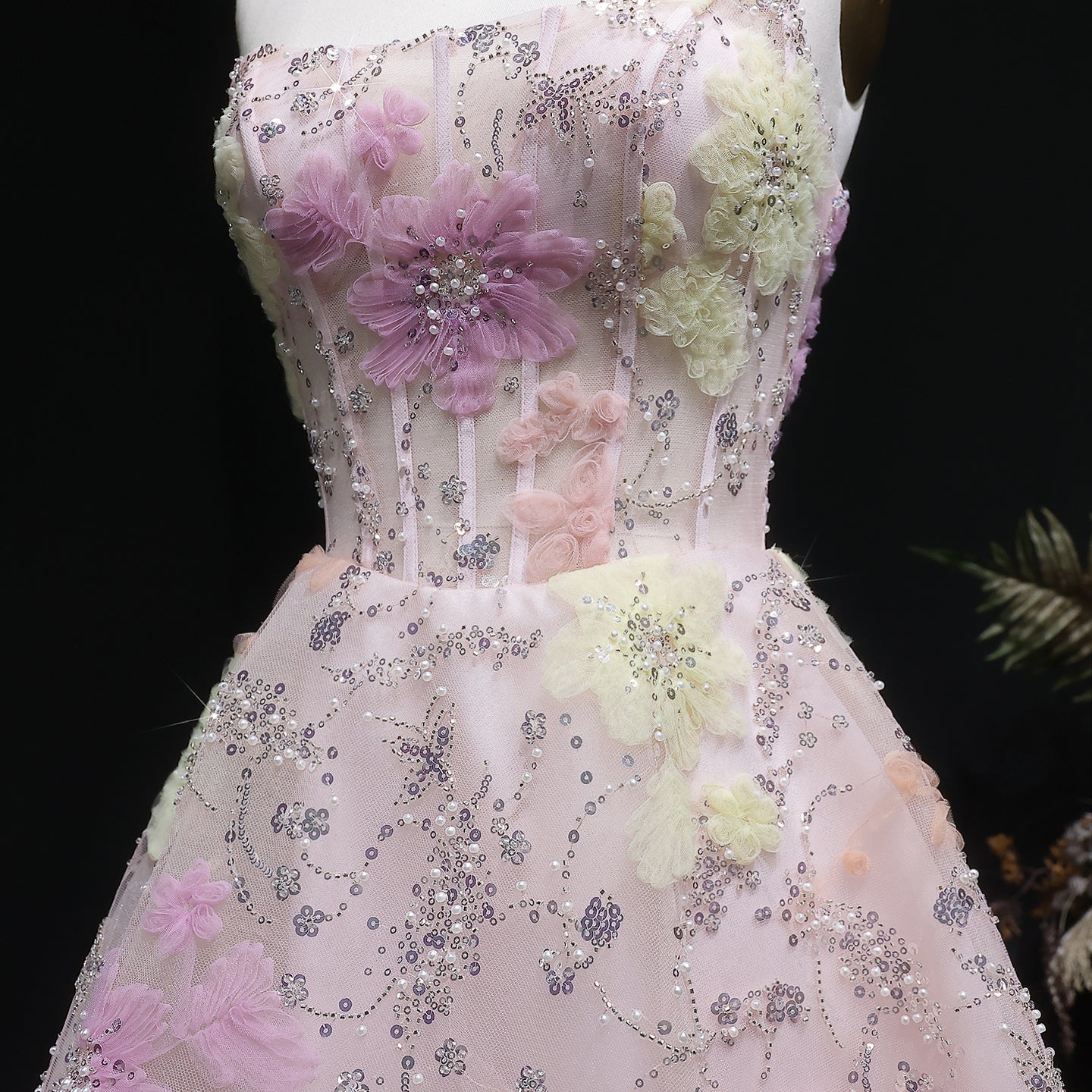 Pink Strapless 3D Floral Homecoming Dress with Sparkle Tulle RM135 Sheer Fairy