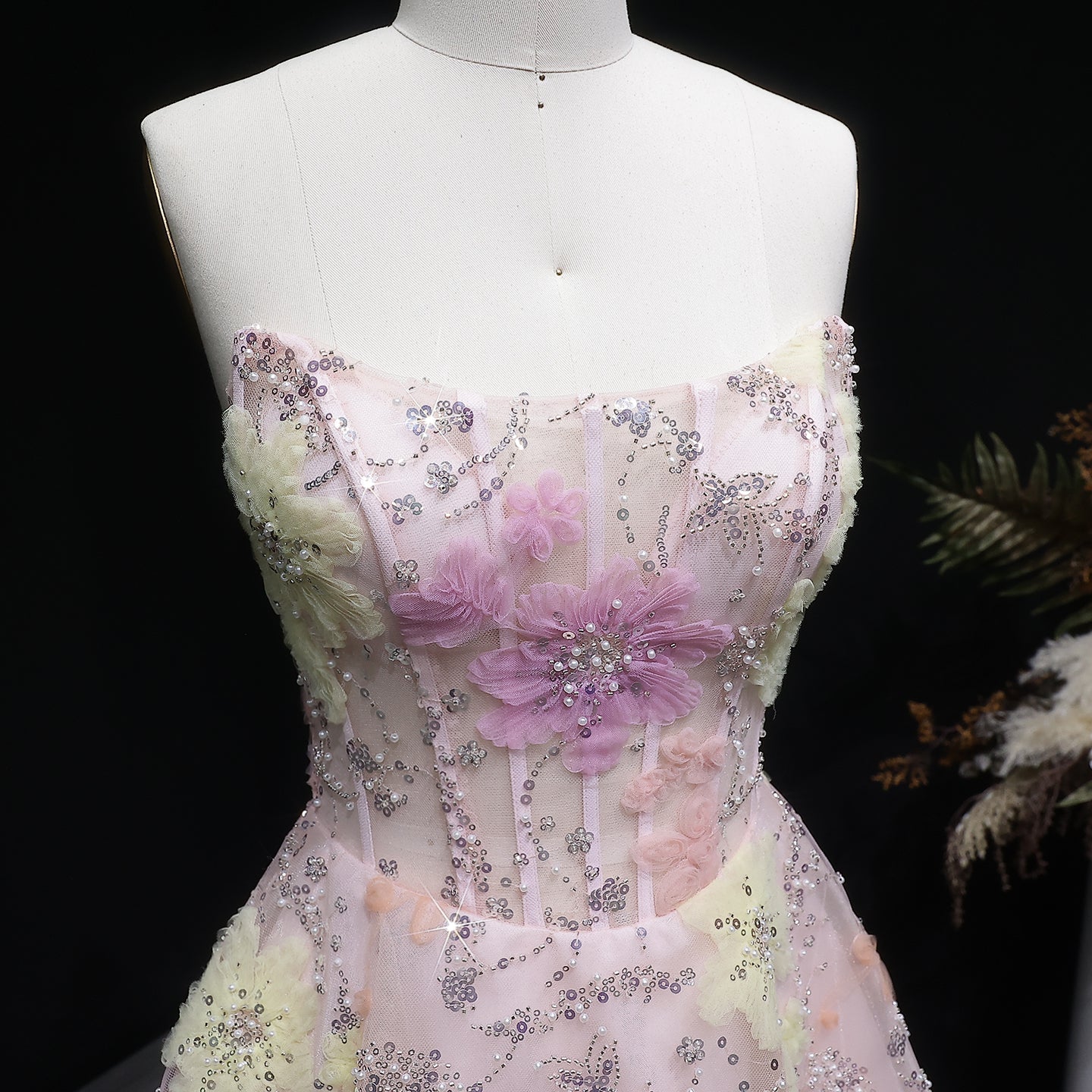 Pink Strapless 3D Floral Homecoming Dress with Sparkle Tulle RM135 Sheer Fairy