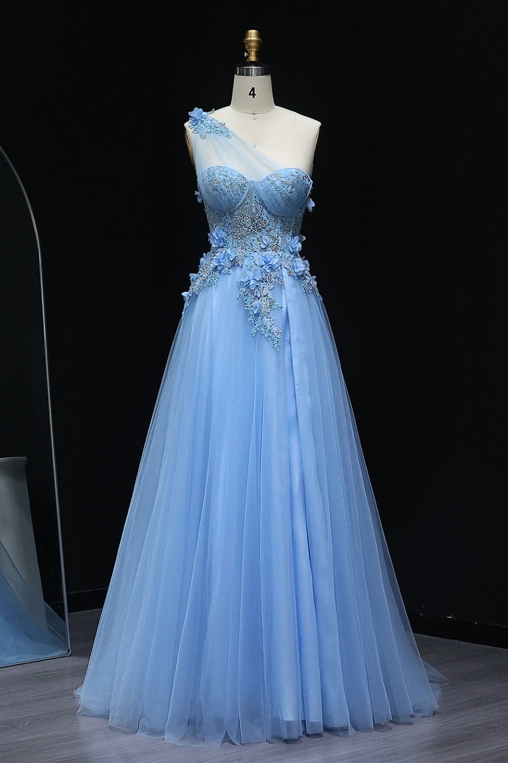 Tulle Ballgown One-Shoulder Prom Dress with 3D Floral SH212 Sheer Fairy