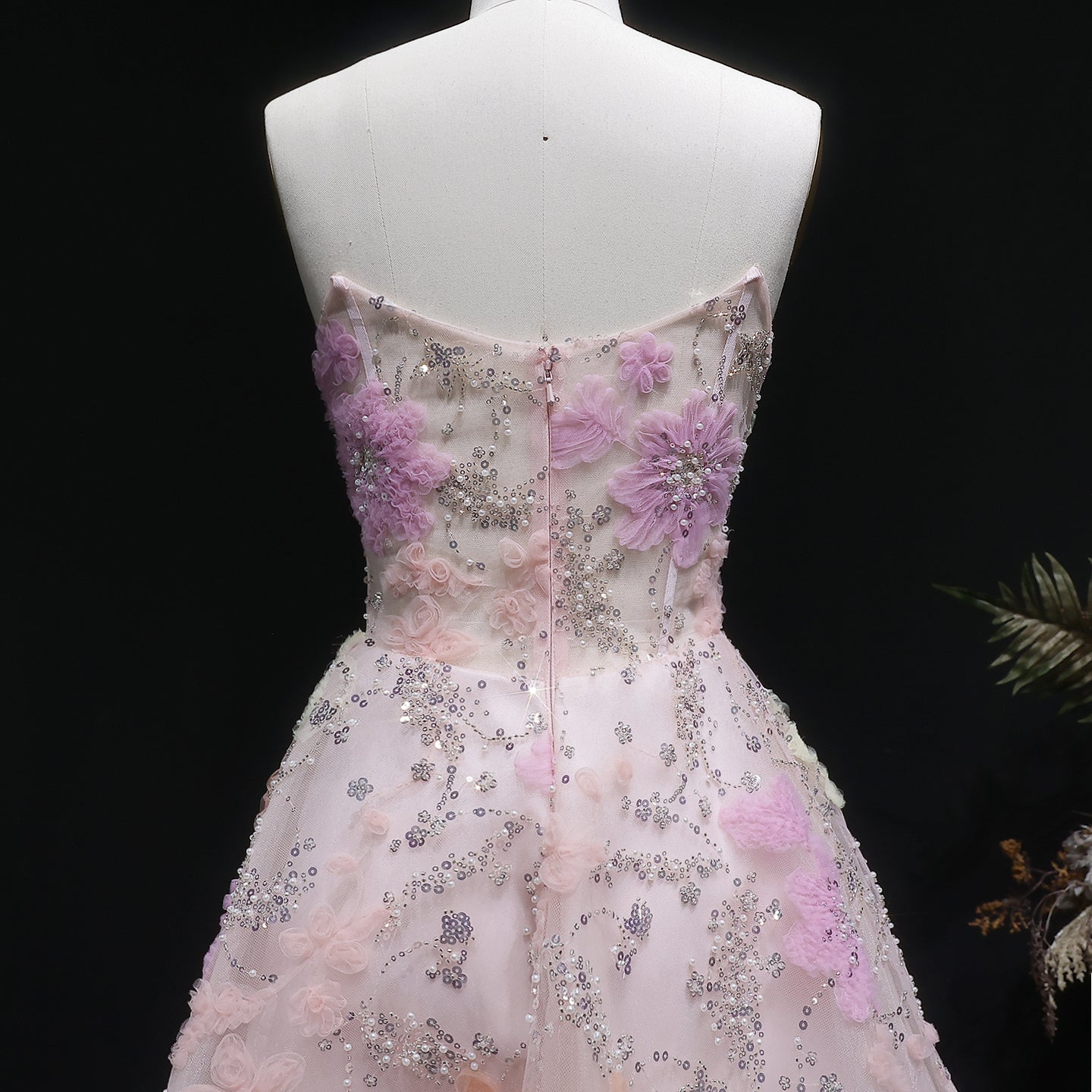 Pink Strapless 3D Floral Homecoming Dress with Sparkle Tulle RM135 Sheer Fairy