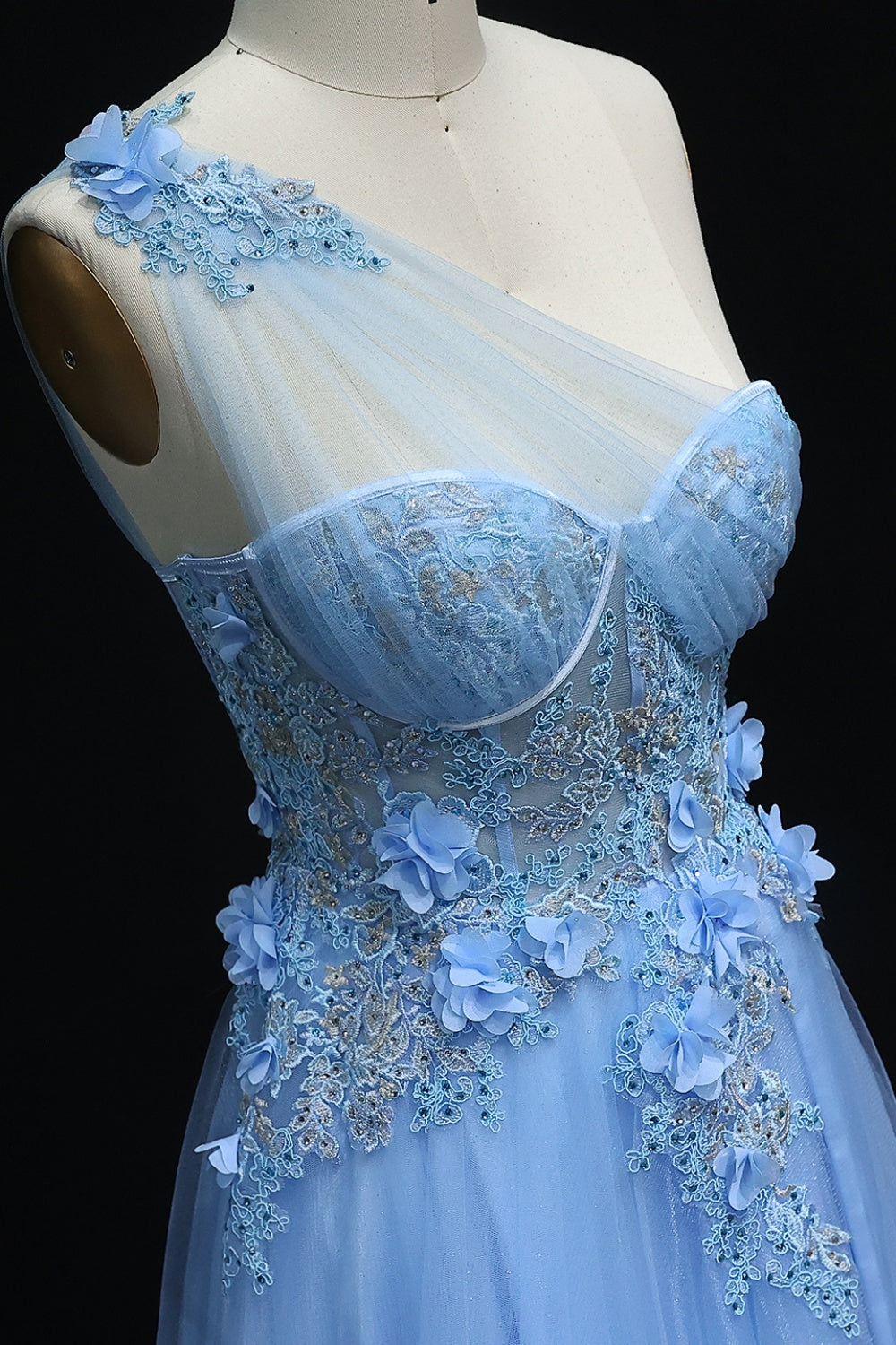 Tulle Ballgown One-Shoulder Prom Dress with 3D Floral SH212 Sheer Fairy