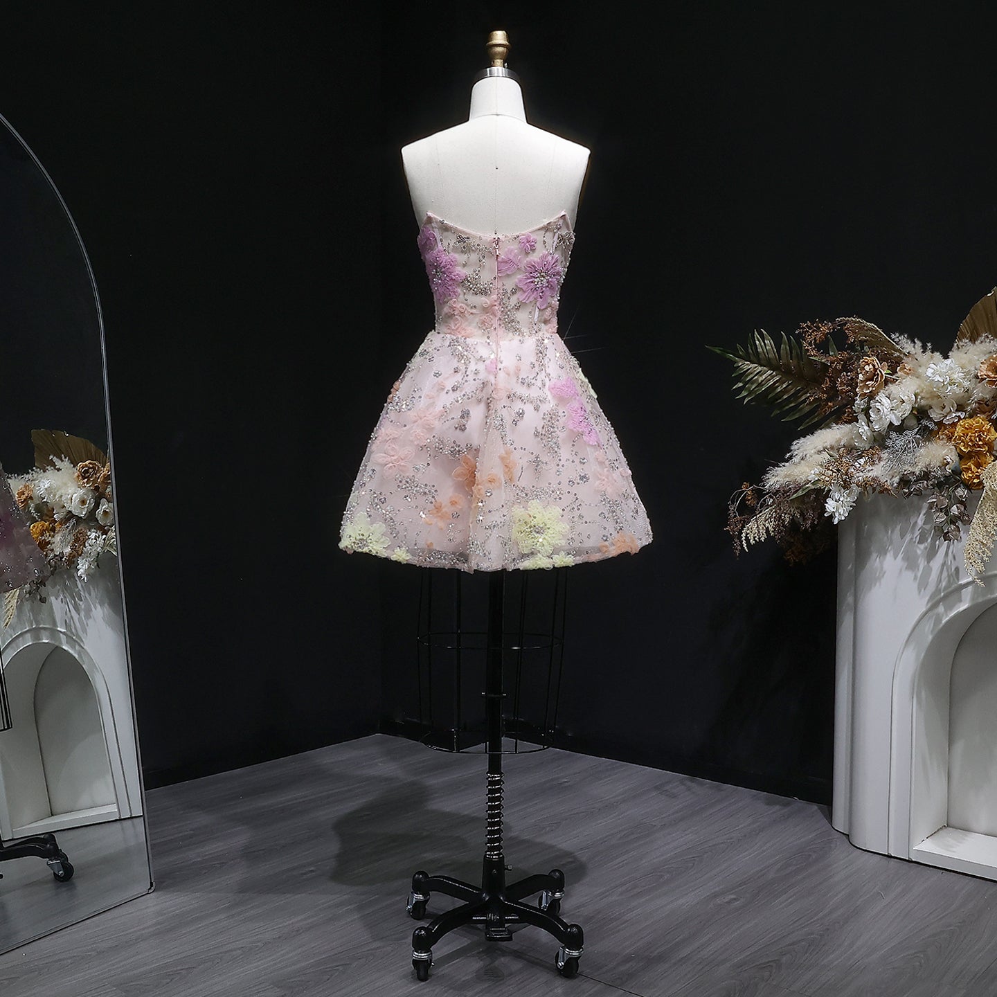 Pink Strapless 3D Floral Homecoming Dress with Sparkle Tulle RM135 Sheer Fairy
