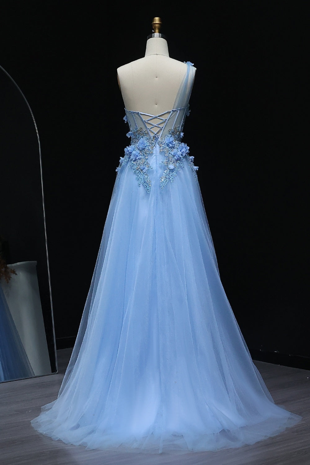 Tulle Ballgown One-Shoulder Prom Dress with 3D Floral SH212 Sheer Fairy