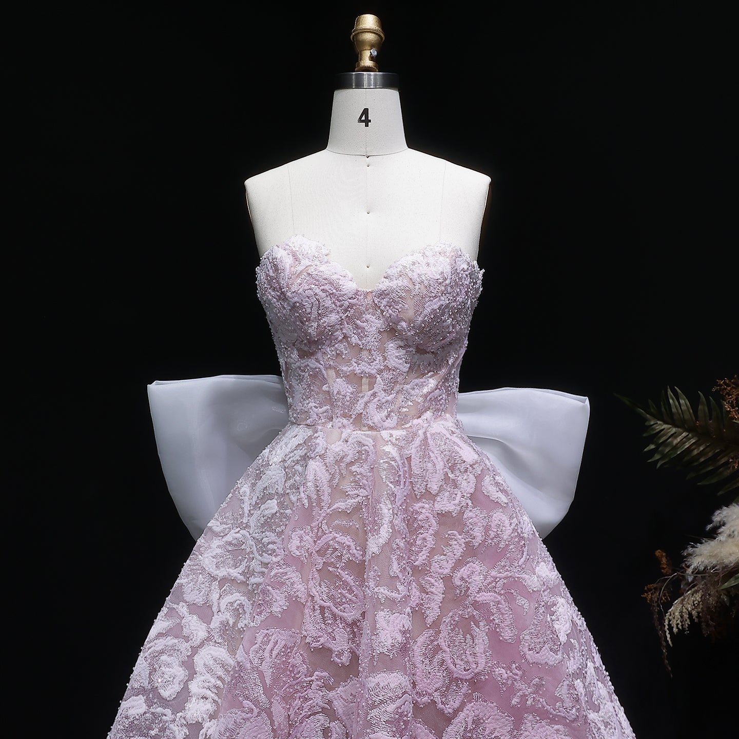 Light Blue Strapless Lace Short Prom Dress with Oversized Bow Train RM138 Sheer Fairy