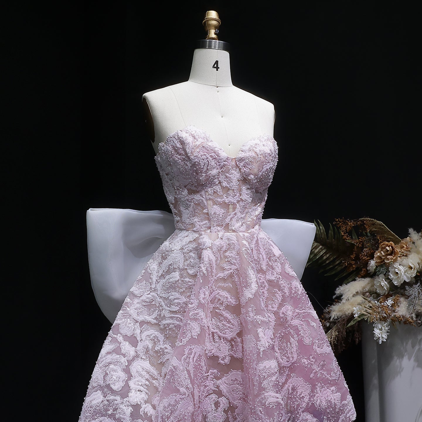 Light Blue Strapless Lace Short Prom Dress with Oversized Bow Train RM138 Sheer Fairy