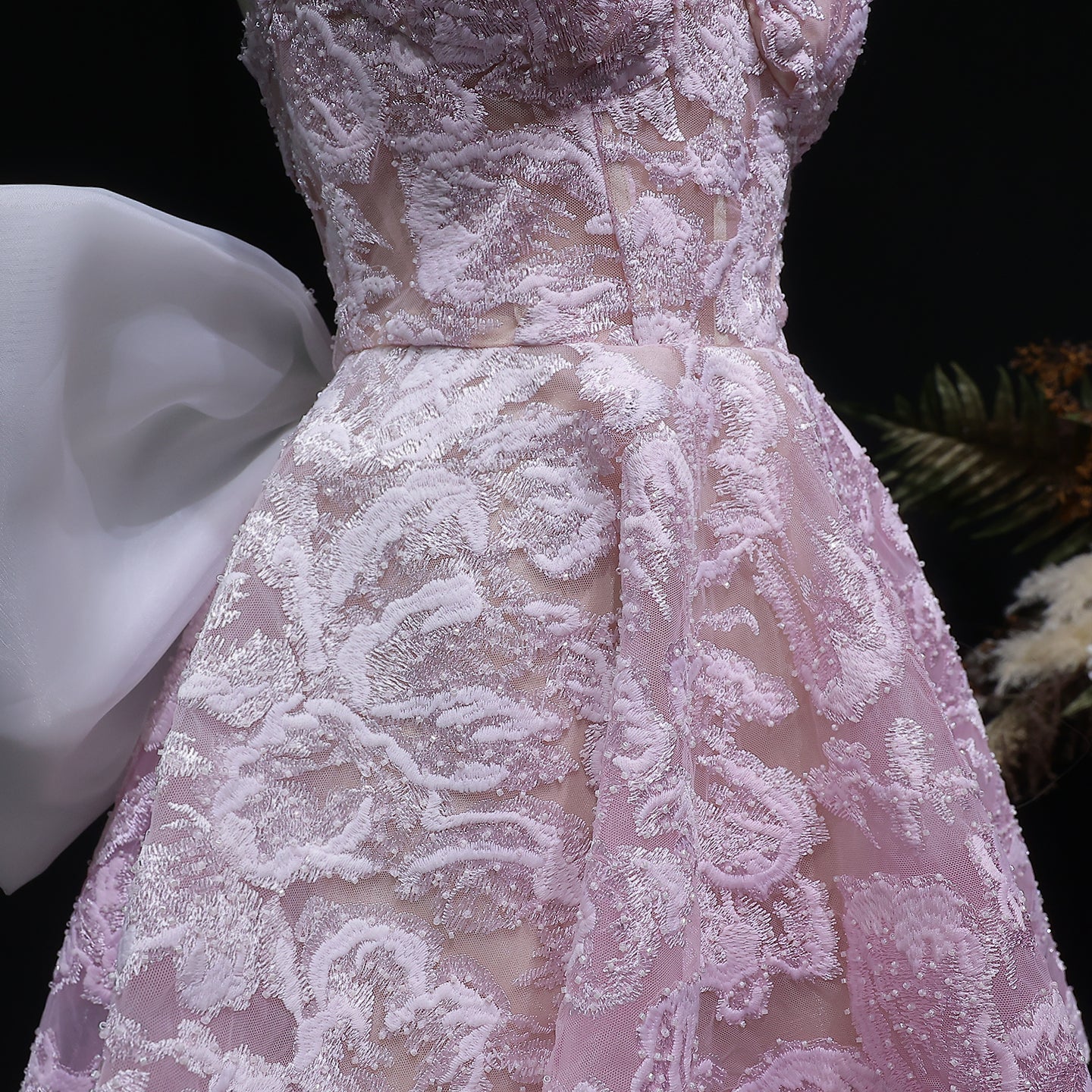 Light Blue Strapless Lace Short Prom Dress with Oversized Bow Train RM138 Sheer Fairy