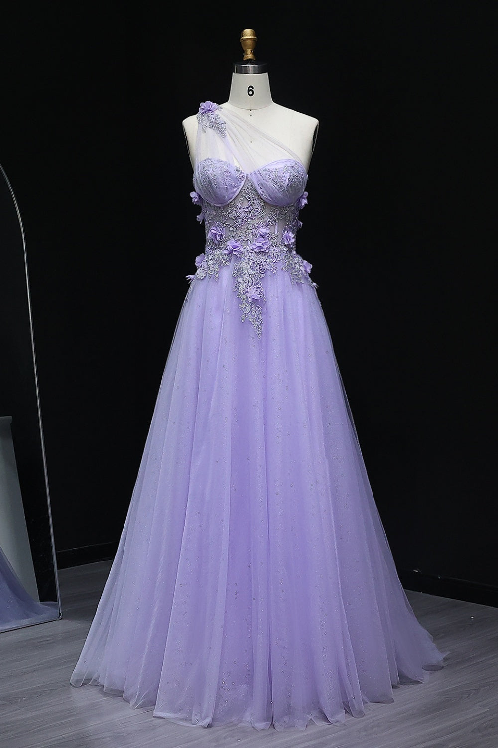 Tulle Ballgown One-Shoulder Prom Dress with 3D Floral SH212 Sheer Fairy