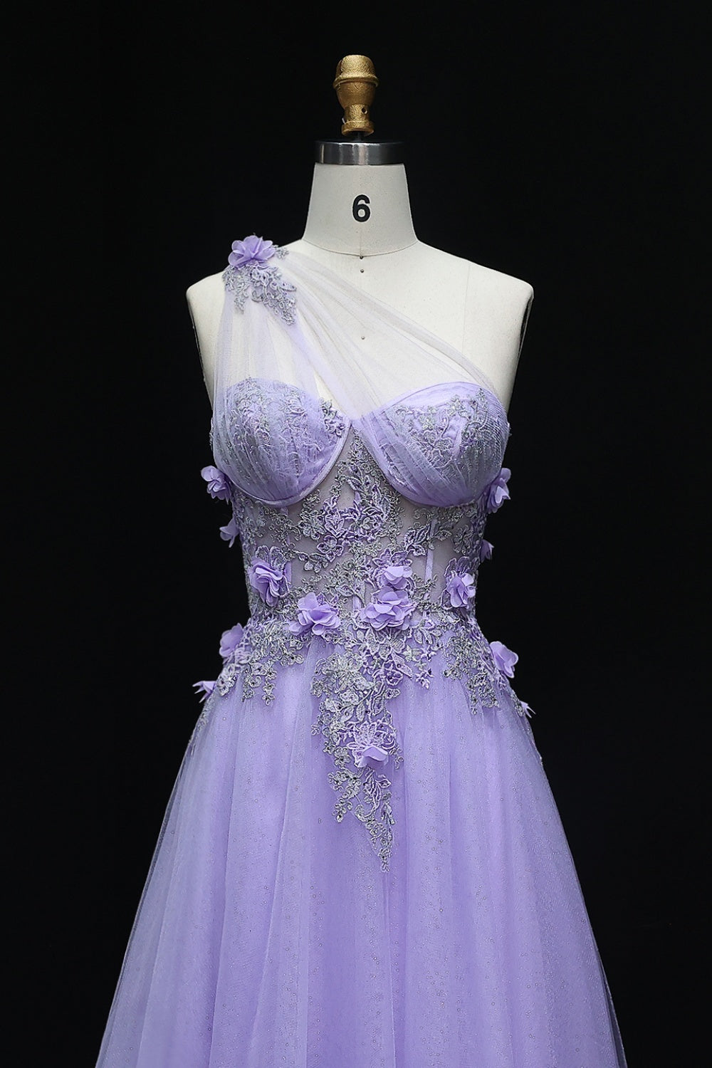 Tulle Ballgown One-Shoulder Prom Dress with 3D Floral SH212 Sheer Fairy