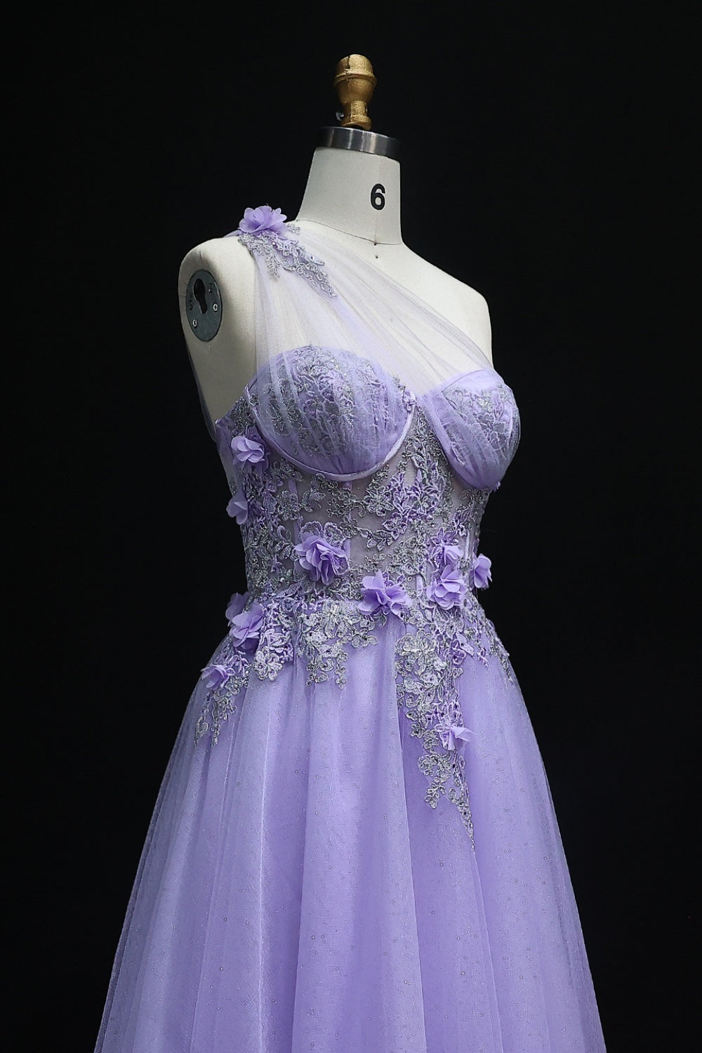 Tulle Ballgown One-Shoulder Prom Dress with 3D Floral SH212 Sheer Fairy
