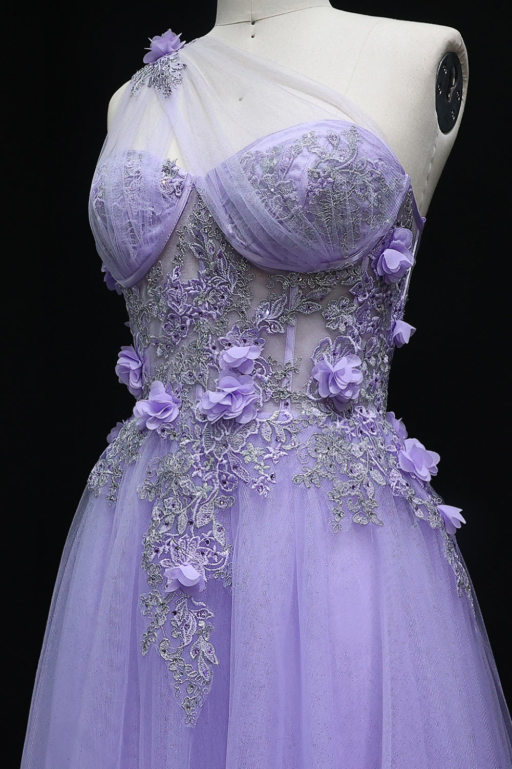 Tulle Ballgown One-Shoulder Prom Dress with 3D Floral SH212 Sheer Fairy