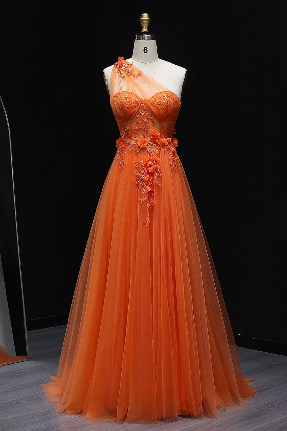 Tulle Ballgown One-Shoulder Prom Dress with 3D Floral SH212 Sheer Fairy