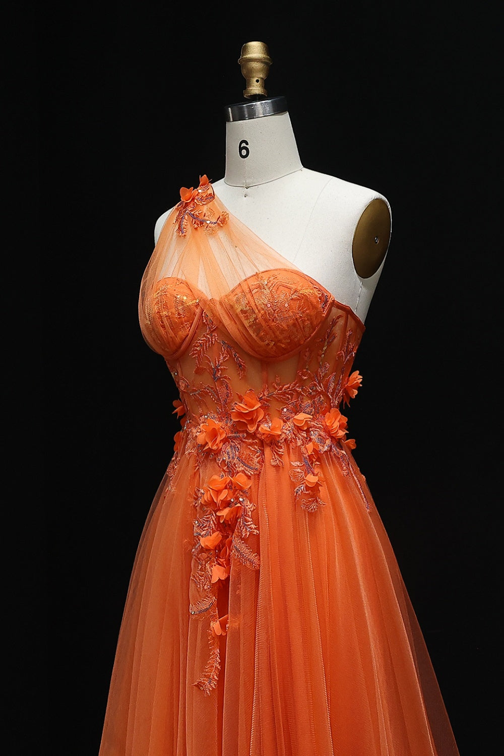 Tulle Ballgown One-Shoulder Prom Dress with 3D Floral SH212 Sheer Fairy