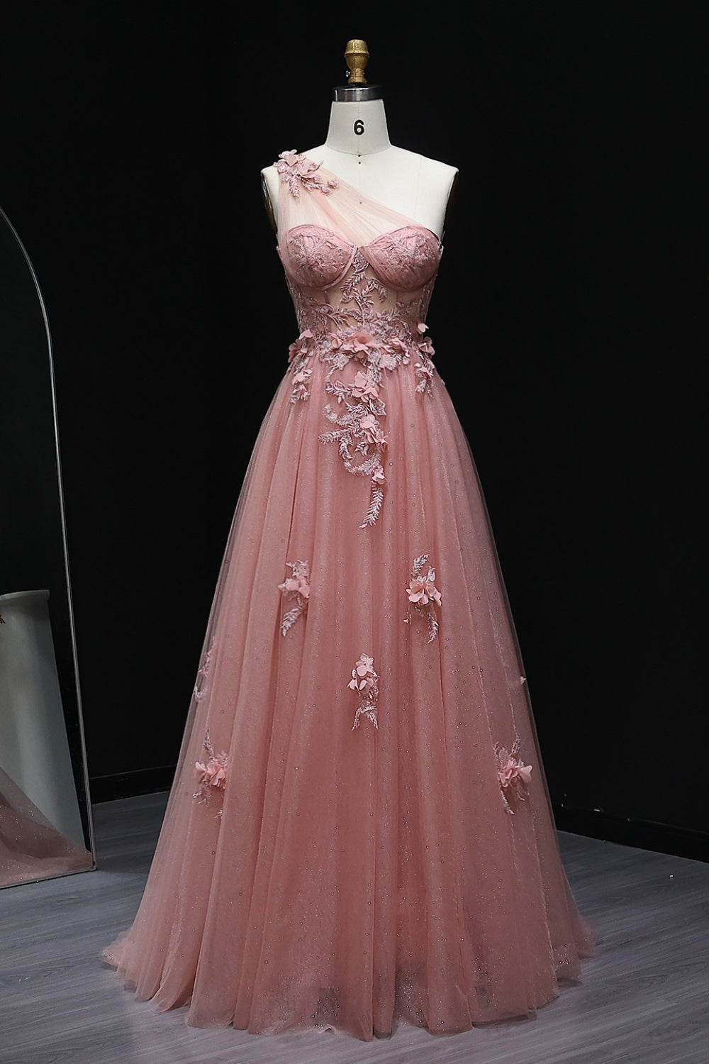 Tulle Ballgown One-Shoulder Prom Dress with 3D Floral SH212 Sheer Fairy