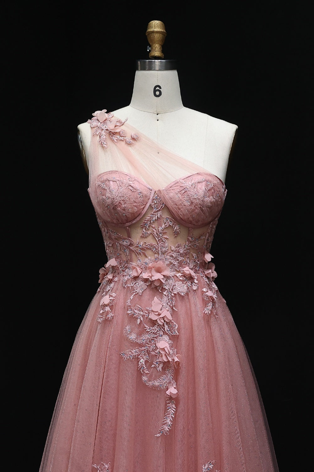 Tulle Ballgown One-Shoulder Prom Dress with 3D Floral SH212 Sheer Fairy