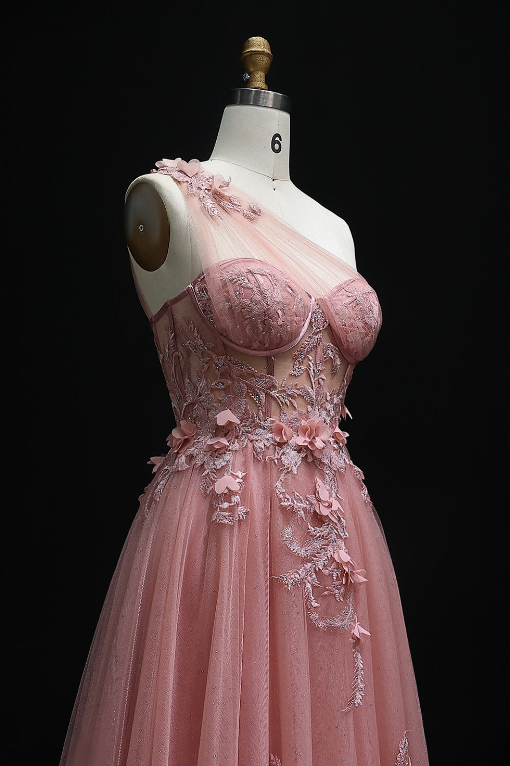 Tulle Ballgown One-Shoulder Prom Dress with 3D Floral SH212 Sheer Fairy