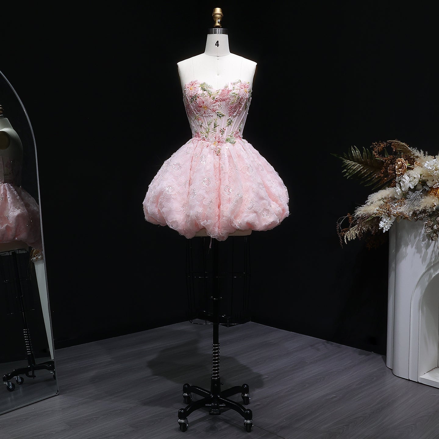 Blush Pink Sweetheart Floral Corset Homecoming Dress RM136 Sheer Fairy