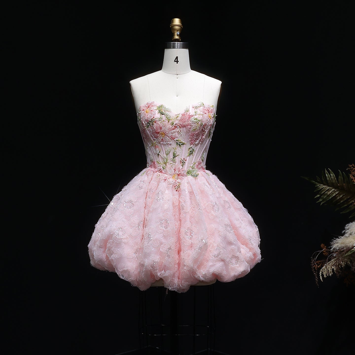 Blush Pink Sweetheart Floral Corset Homecoming Dress RM136 Sheer Fairy