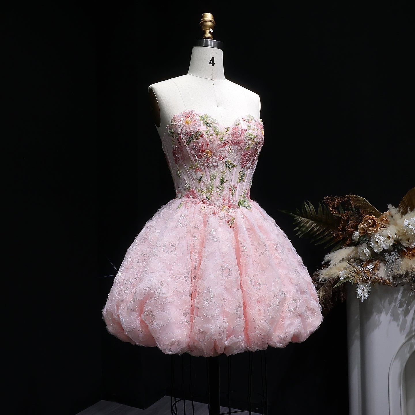 Blush Pink Sweetheart Floral Corset Homecoming Dress RM136 Sheer Fairy