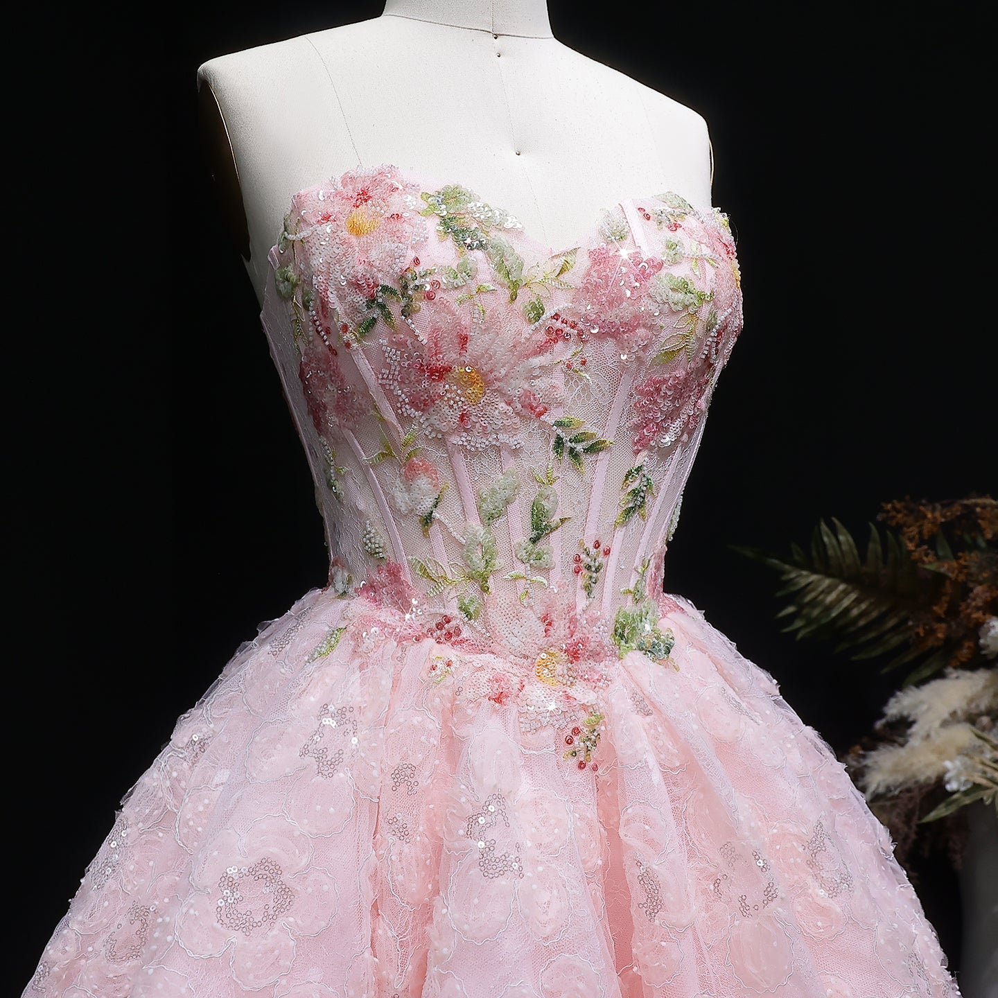 Blush Pink Sweetheart Floral Corset Homecoming Dress RM136 Sheer Fairy
