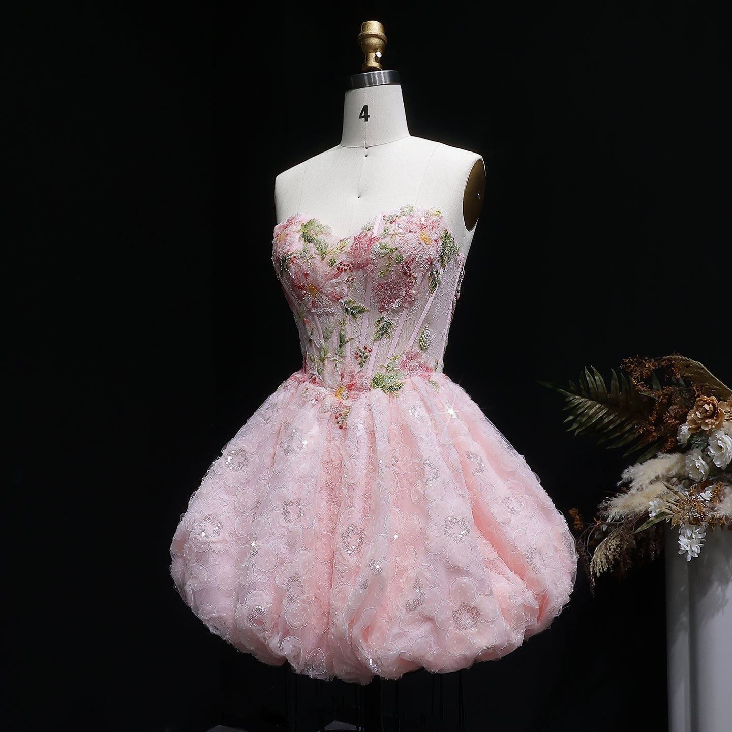 Blush Pink Sweetheart Floral Corset Homecoming Dress RM136 Sheer Fairy