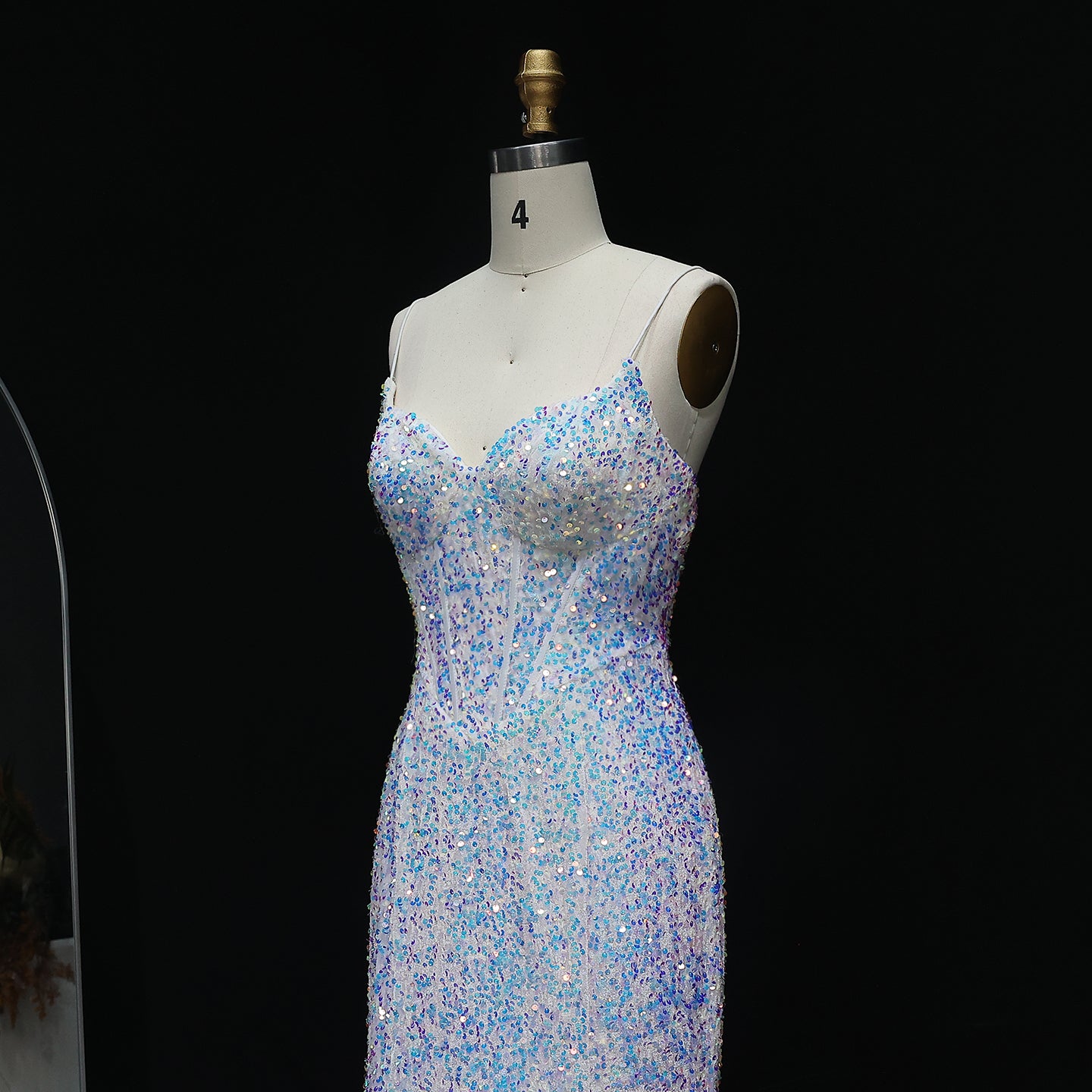 Sparkle Sequined Colored White Mermaid Prom Dresses for Girls Spaghetti Straps Graduation Party