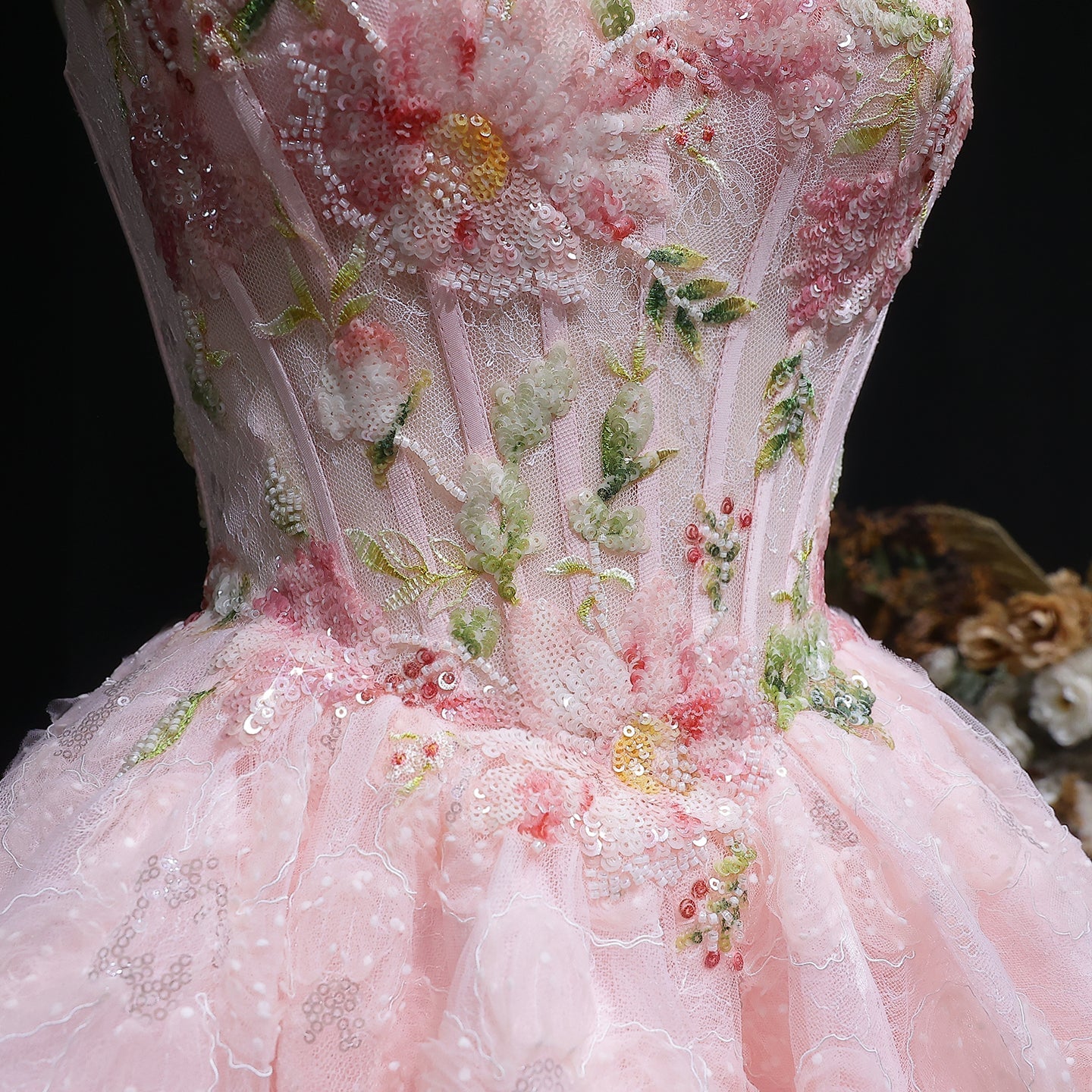 Blush Pink Sweetheart Floral Corset Homecoming Dress RM136 Sheer Fairy