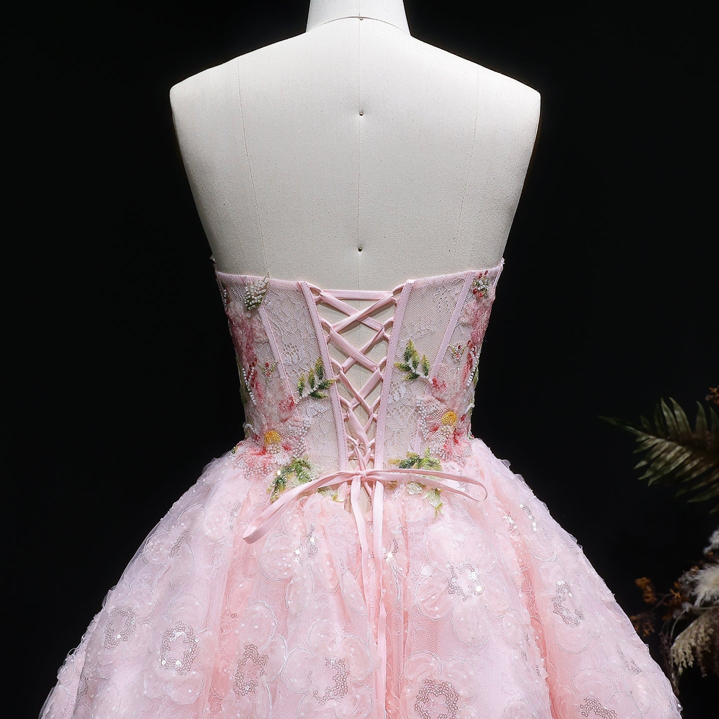 Blush Pink Sweetheart Floral Corset Homecoming Dress RM136 Sheer Fairy