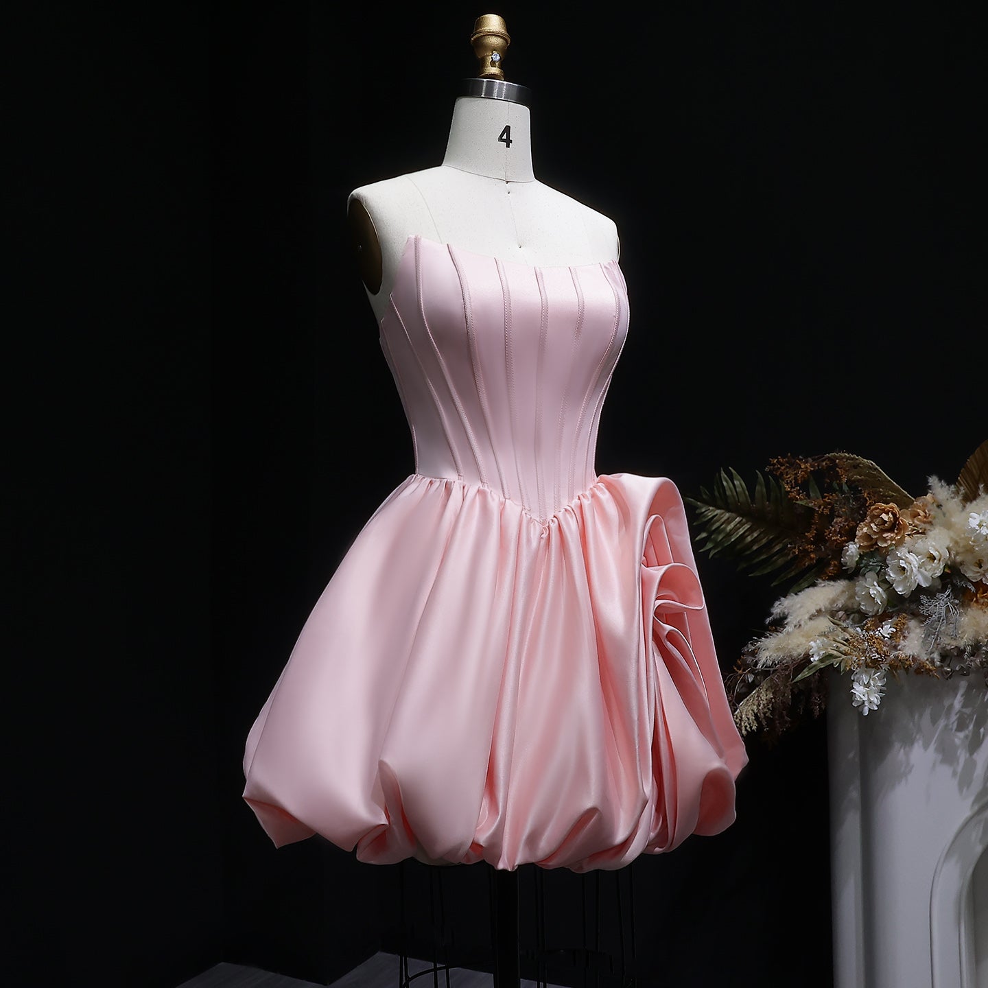 Blush Pink Strapless Satin Corset Short Homecoming Dress with 3D Ruffle Skirt RM139 Sheer Fairy