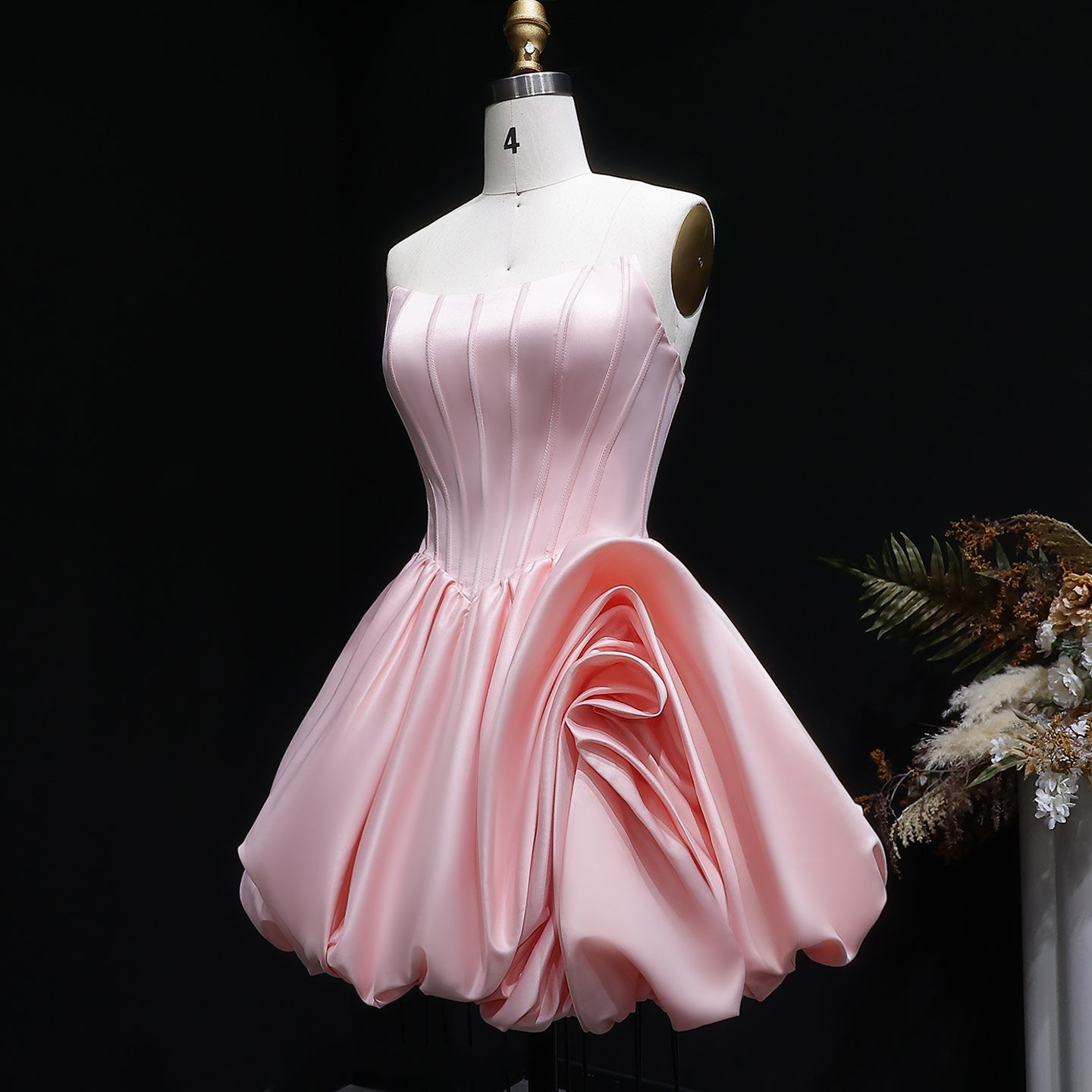 Blush Pink Strapless Satin Corset Short Homecoming Dress with 3D Ruffle Skirt RM139 Sheer Fairy