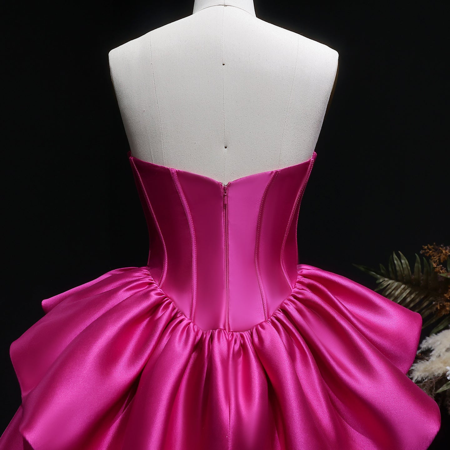 Fuchsia Sweetheart Satin Corset Short Homecoming Dress with Layered Ruffle Skirt RM142 Sheer Fairy