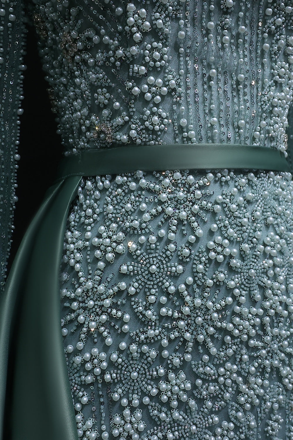 Teal Blue Beaded Square Neck A-Line Long Sleeve Evening Dress SS119 Sheer Fairy