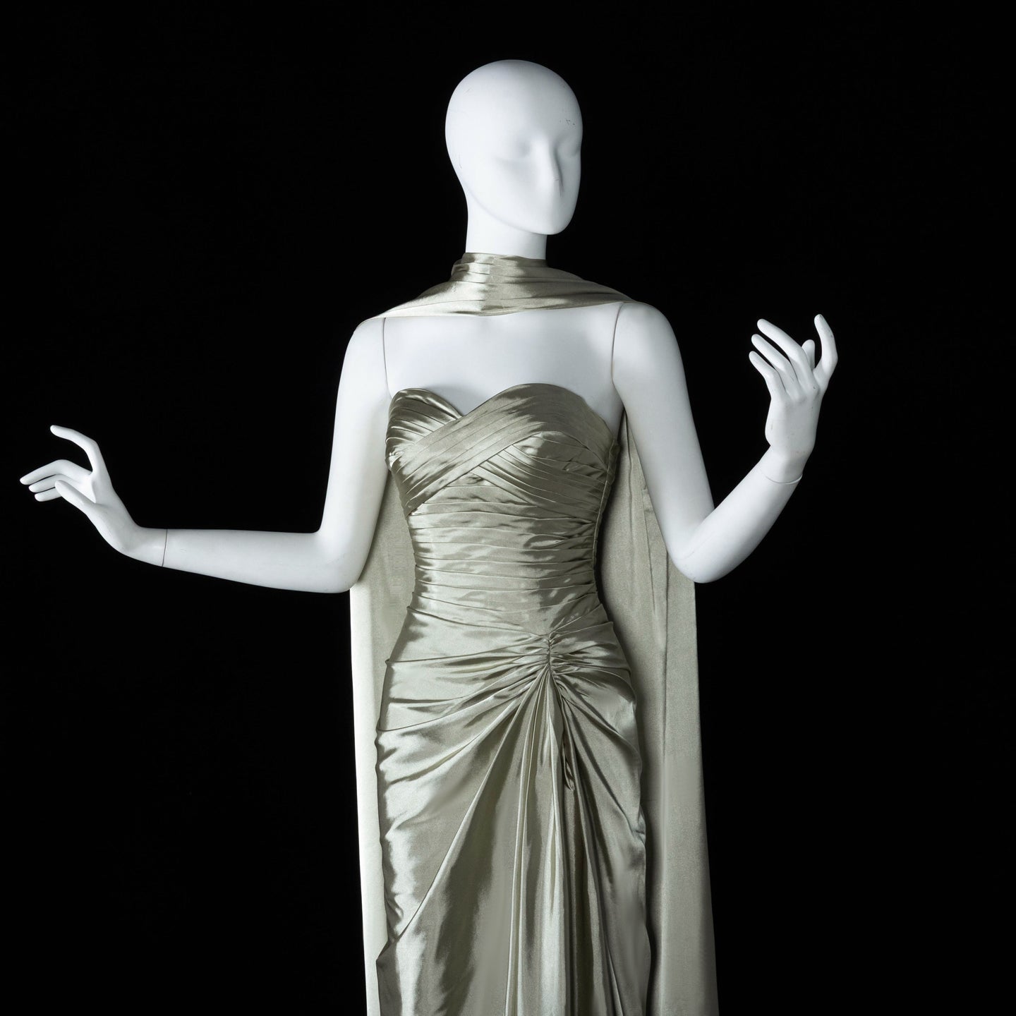 Mint Green Satin Strapless Evening Dress with Attached Cape SF157 Sheer Fairy