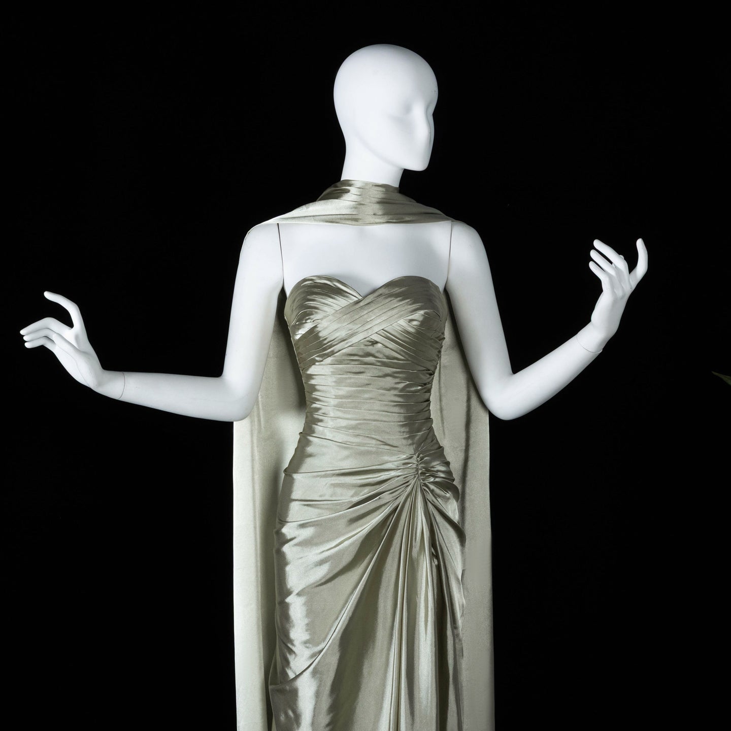 Mint Green Satin Strapless Evening Dress with Attached Cape SF157 Sheer Fairy