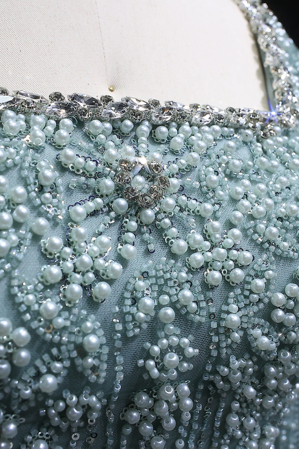 Teal Blue Beaded Square Neck A-Line Long Sleeve Evening Dress SS119 Sheer Fairy