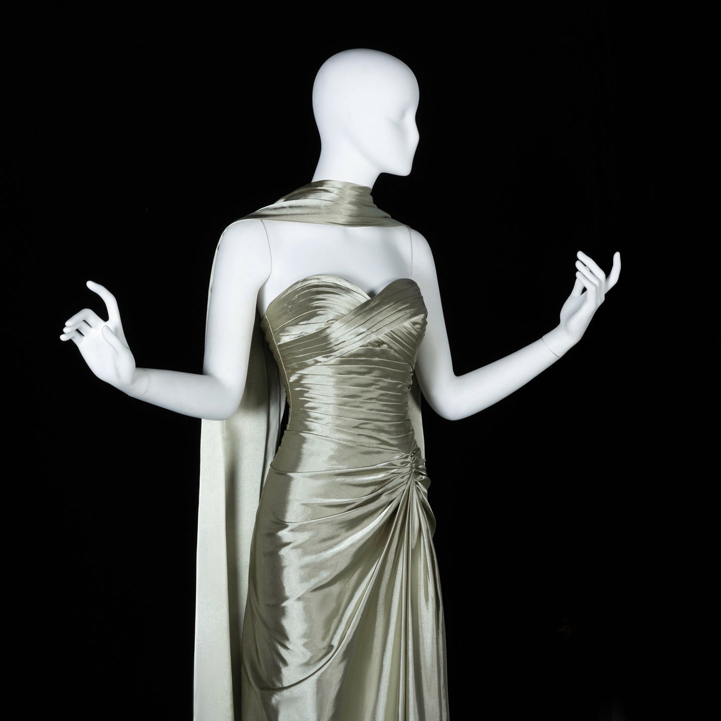 Mint Green Satin Strapless Evening Dress with Attached Cape SF157 Sheer Fairy