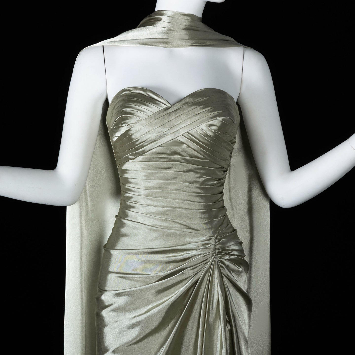 Mint Green Satin Strapless Evening Dress with Attached Cape SF157 Sheer Fairy