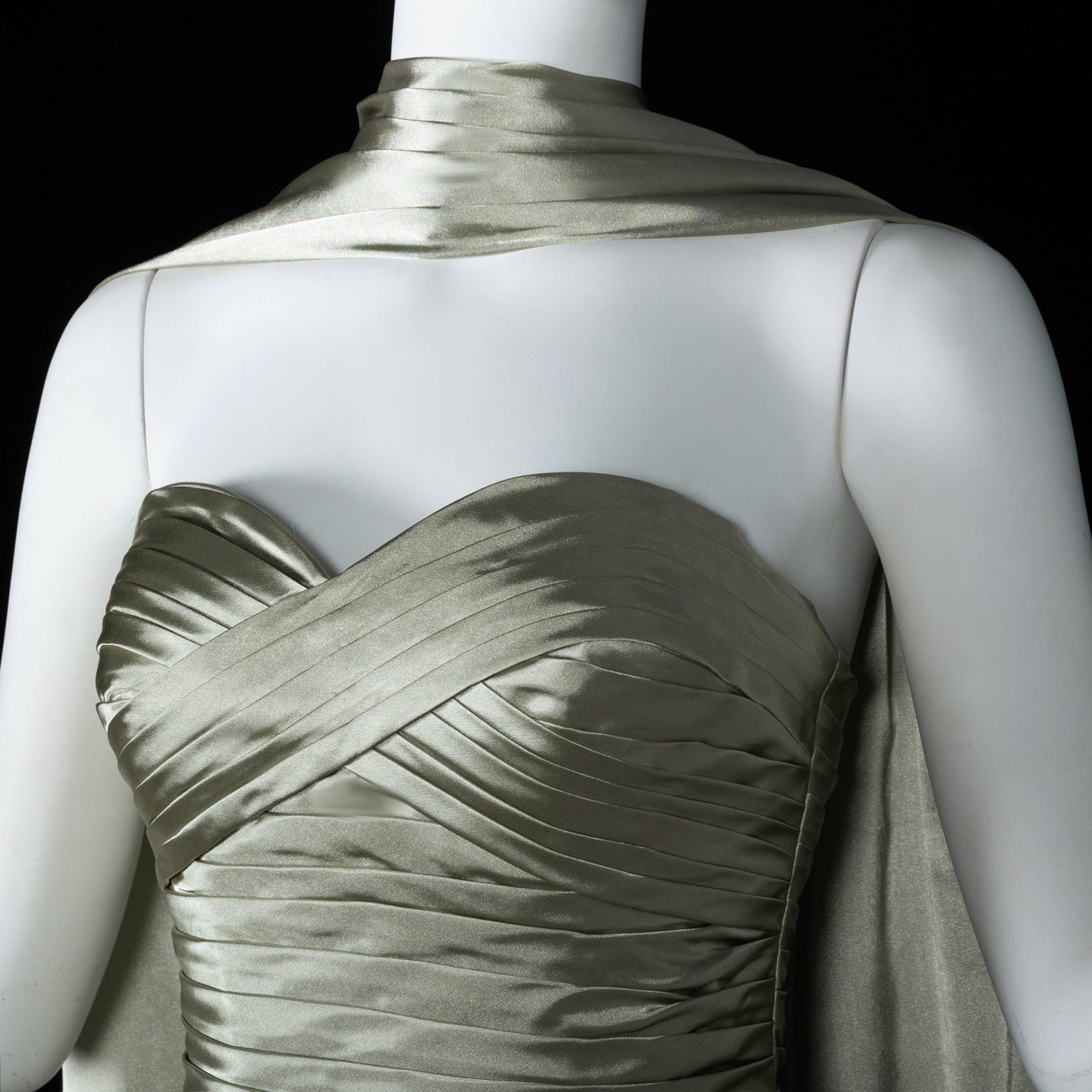 Mint Green Satin Strapless Evening Dress with Attached Cape SF157 Sheer Fairy