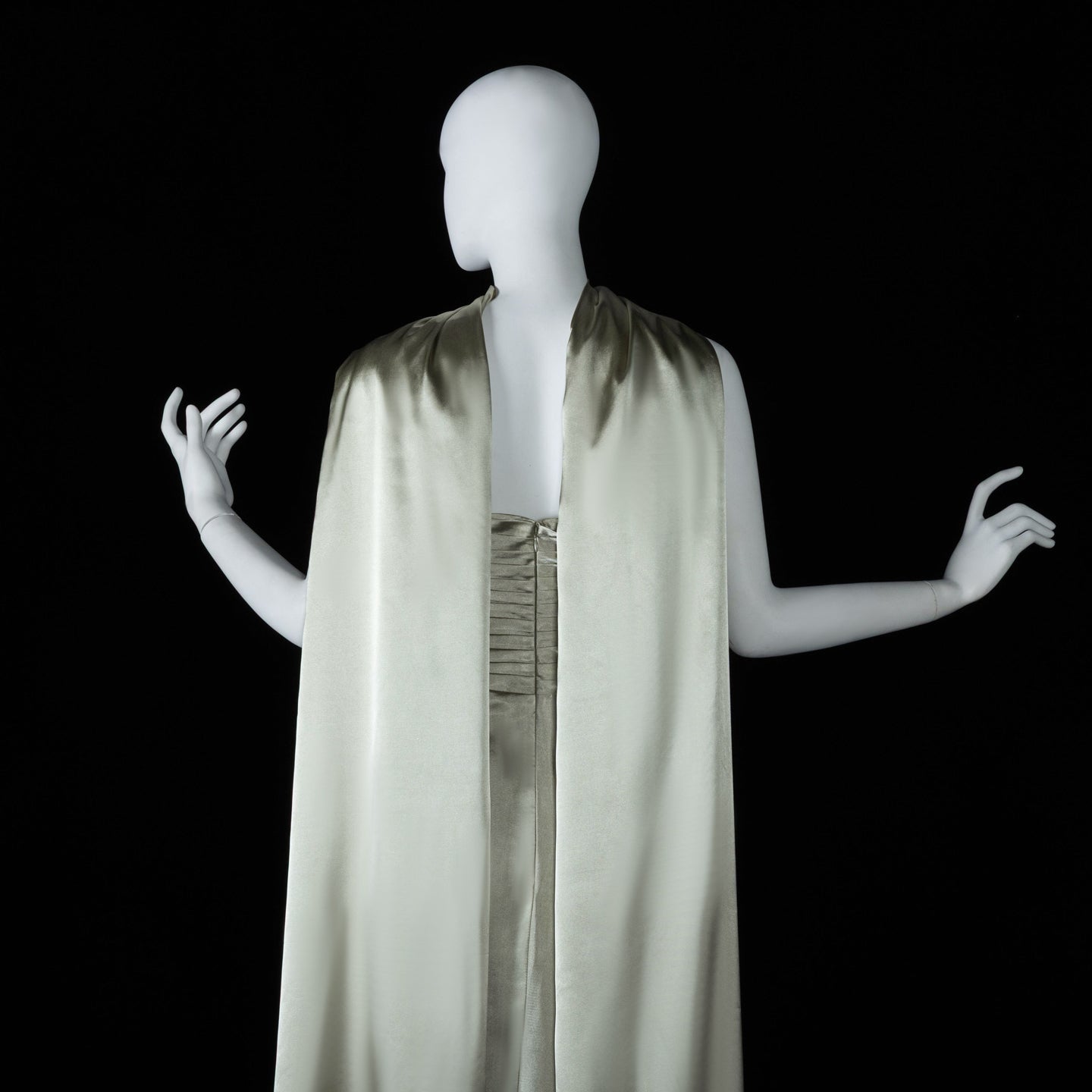Mint Green Satin Strapless Evening Dress with Attached Cape SF157 Sheer Fairy