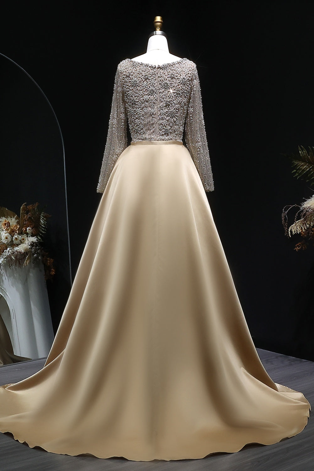 Teal Blue Beaded Square Neck A-Line Long Sleeve Evening Dress SS119 Sheer Fairy