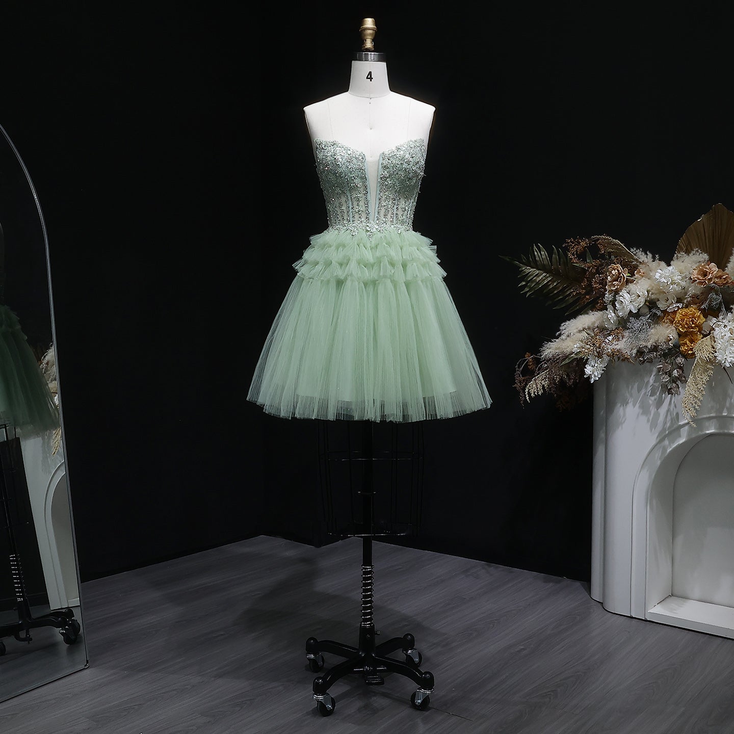 Mint Green Short Homecoming Dress Ball Gown Tulle Tiered Homecoming Dress RM137 Sheer Fairy